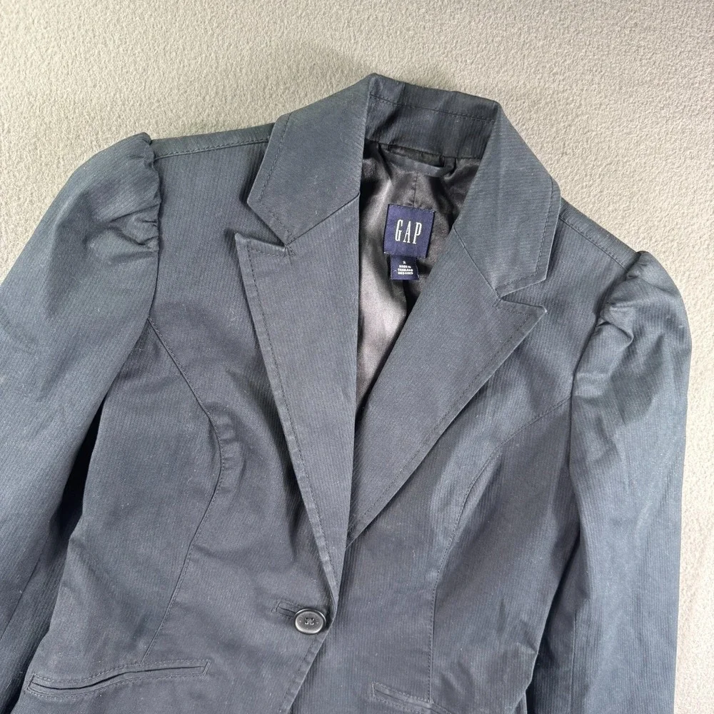 Vintage 2005 Gap Blazer Women 2 Charcoal Jacket Y2K Single Button Work Puff Crop